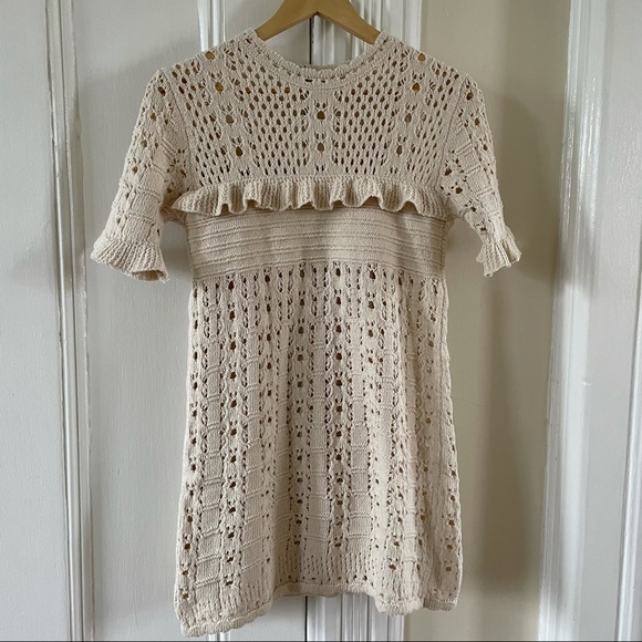 Zara Dresses & Skirts - Zara cream crocheted sweater dress with lining